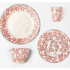 Blue Pheasant Red Sienna Coral Coffee Mug Glass Porcelain Glassware‎